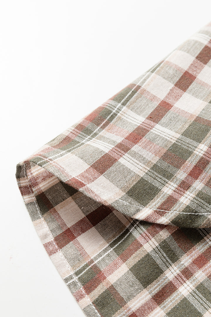 Brown Plaid Print Striped Patchwork Single Chest Pocket Buttoned Shirt