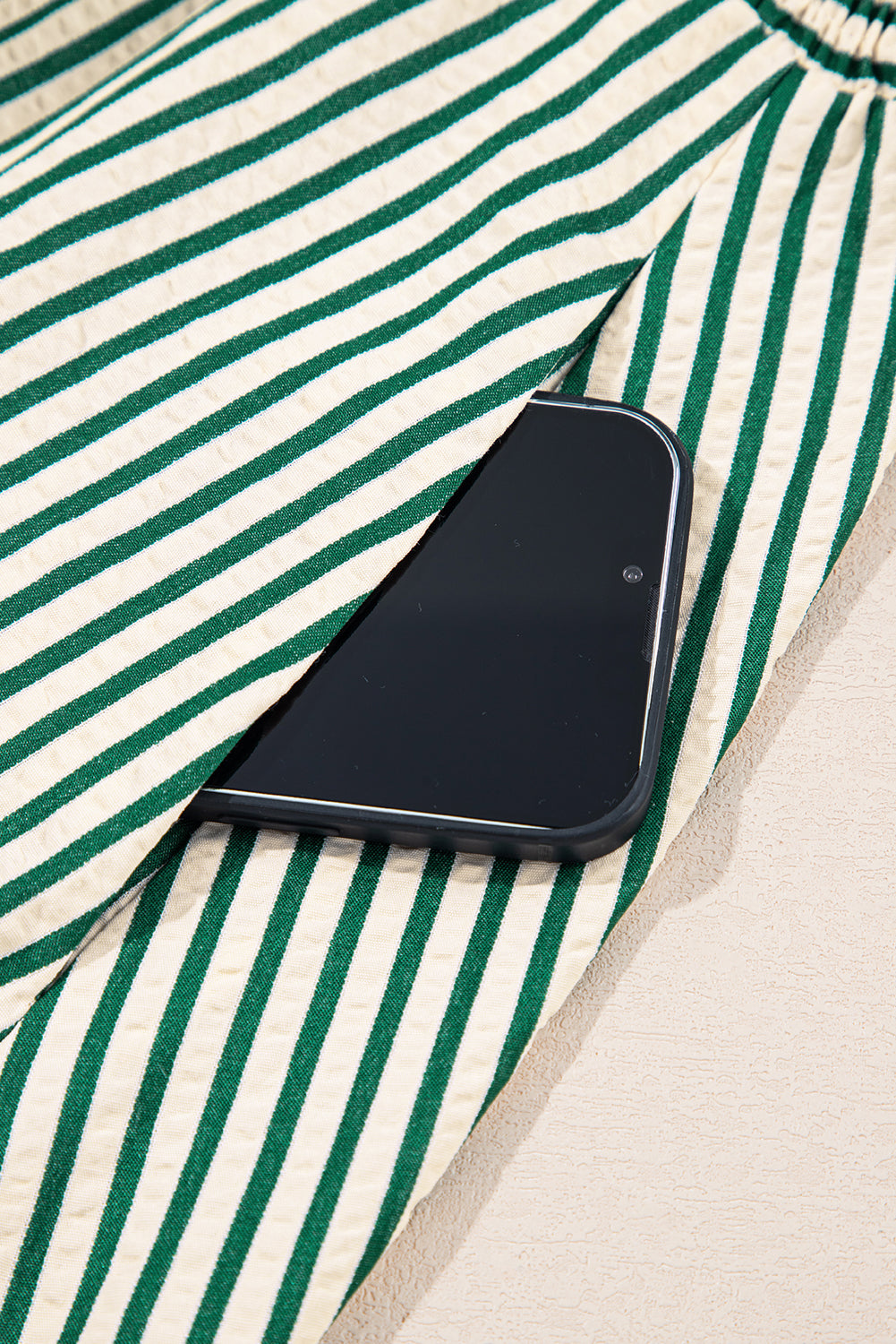 Green Stripe V Neck Zip Front Cinched High Waist Midi Dress