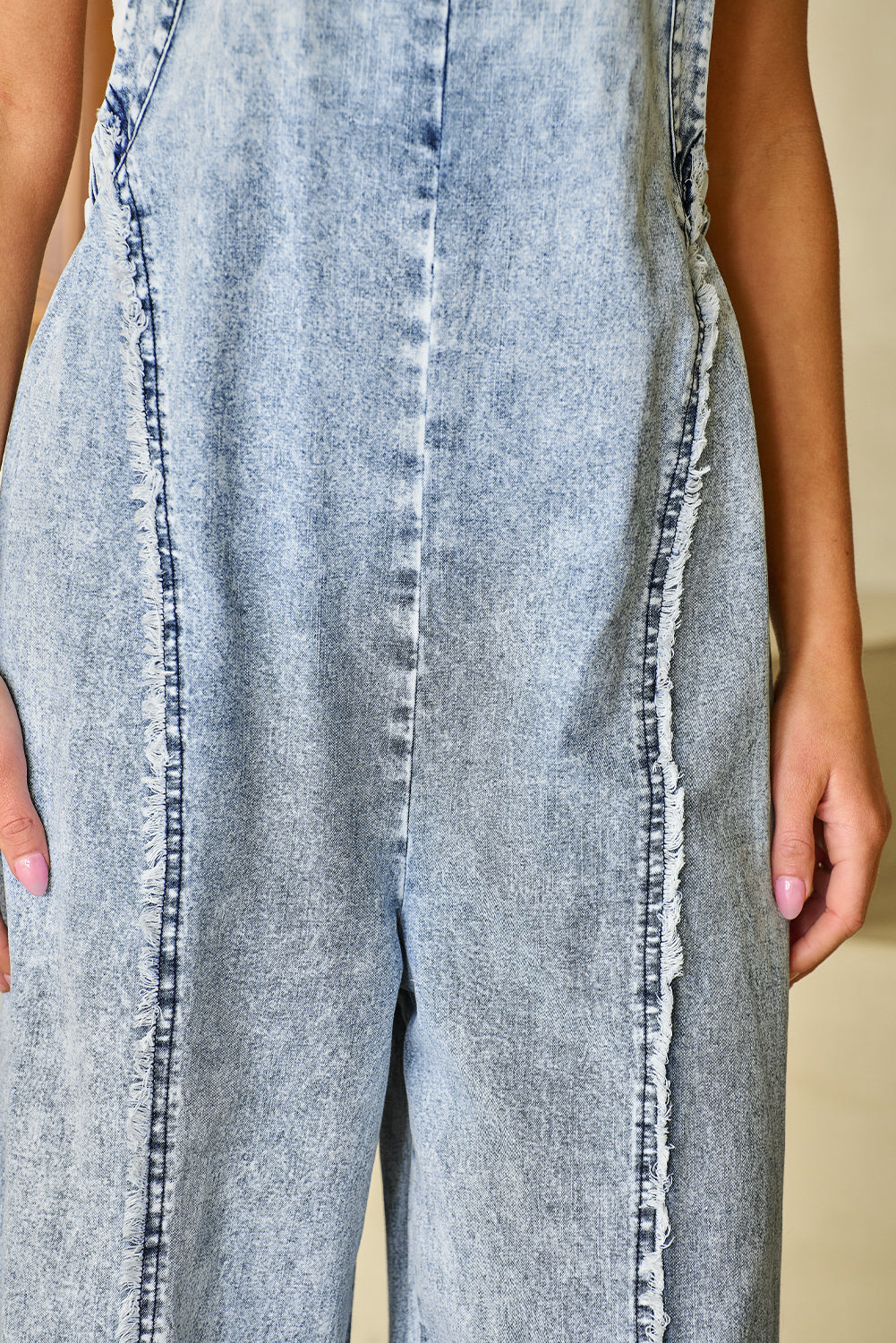 Beau Blue Light Wash Frayed Exposed Seam Wide Leg Denim  | Women