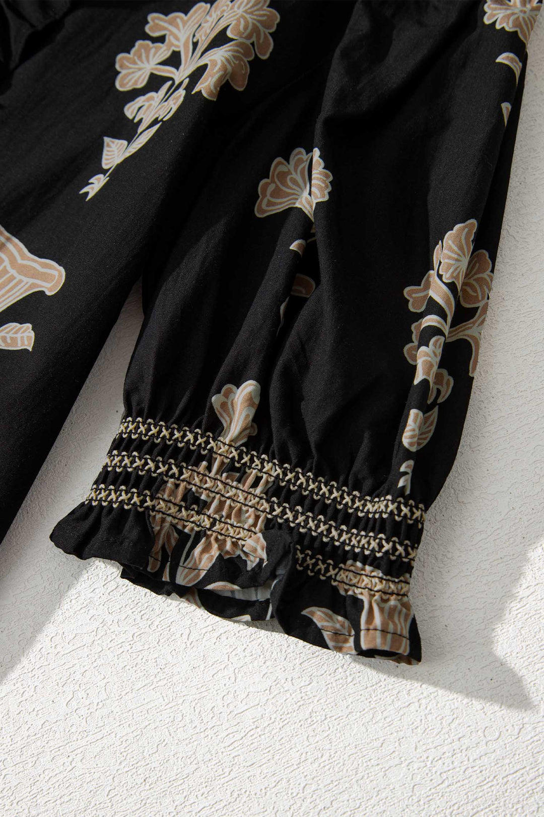 Black Floral Print Frilled Collar Short Puff Sleeve Maxi Dress