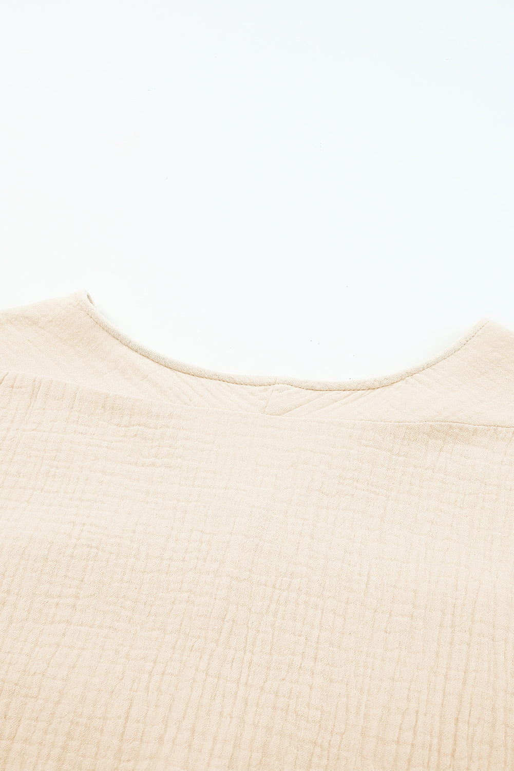 Apricot Frayed Batwing Sleeve Textured Cotton Blouse