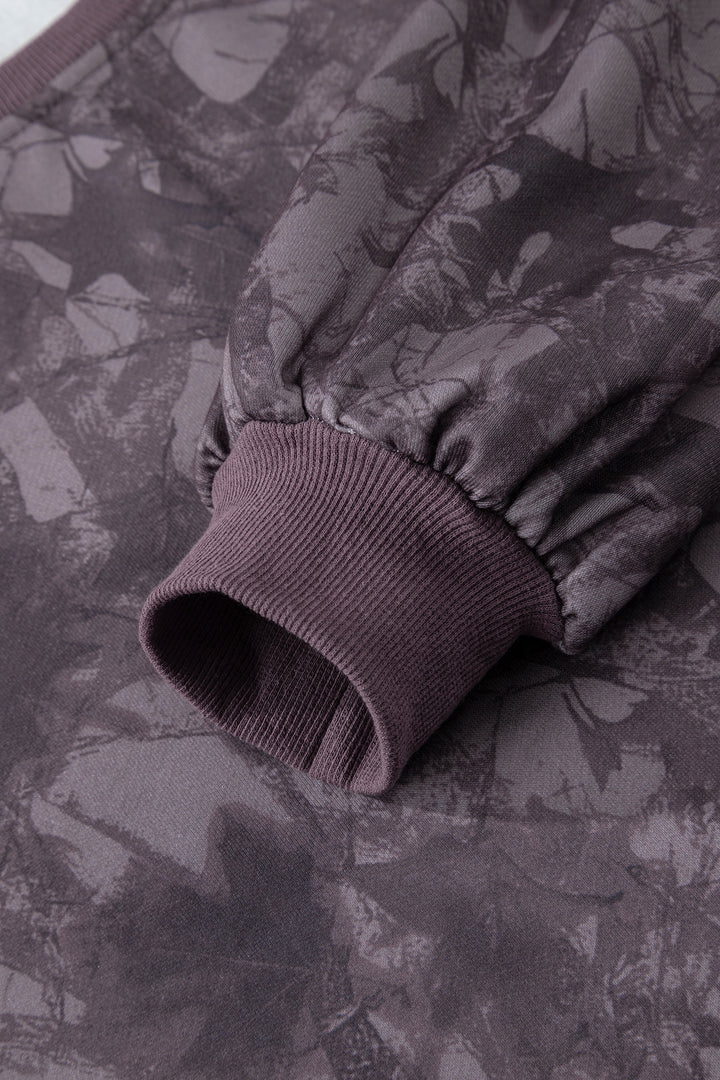 Brown Abstract Woodland Camo Print Baggy Pullover Drawstring Shorts Set