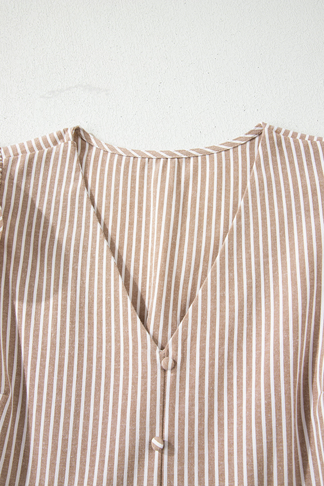 Khaki Stripe Flutter Sleeve Buttoned Front Slit Maxi Dress