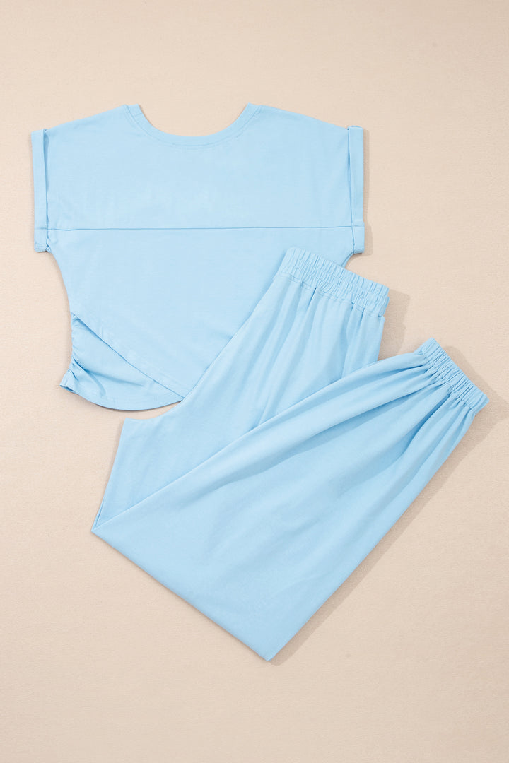 Racing Red Solid Color Cropped Tank Top and Jogger Pants Set