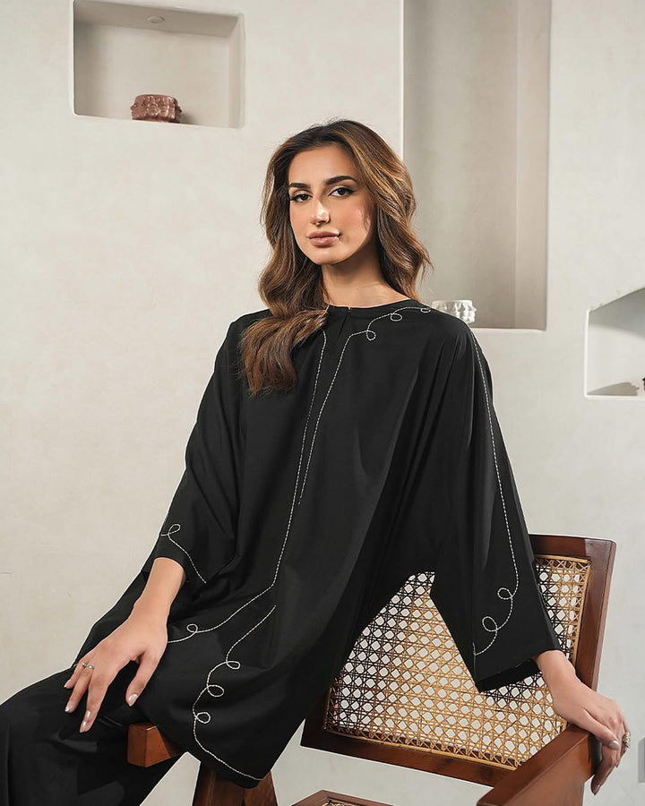 Embroidery Black Italian Cotton Viscose Blend Co-Ord Set
