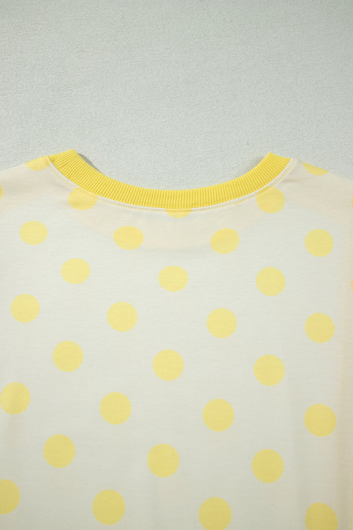 Yellow Color Block Patchwork Polka Dot Wide Leg Pant Set