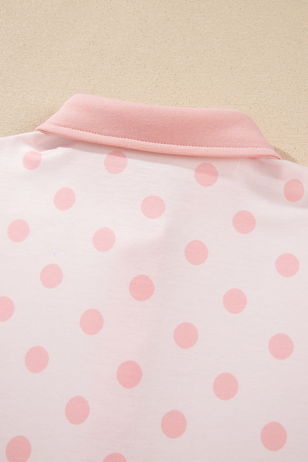 Pink Polka Dot Drop Shoulder Polo Loose Pullover Patch Pocket Casual Shorts Set