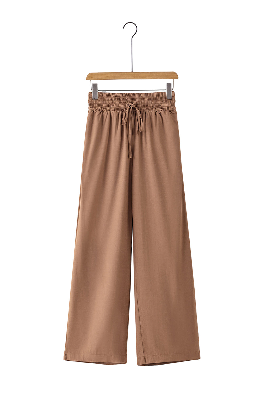 Brown Drawstring Elastic Waist Casual Wide Leg Pants | Women