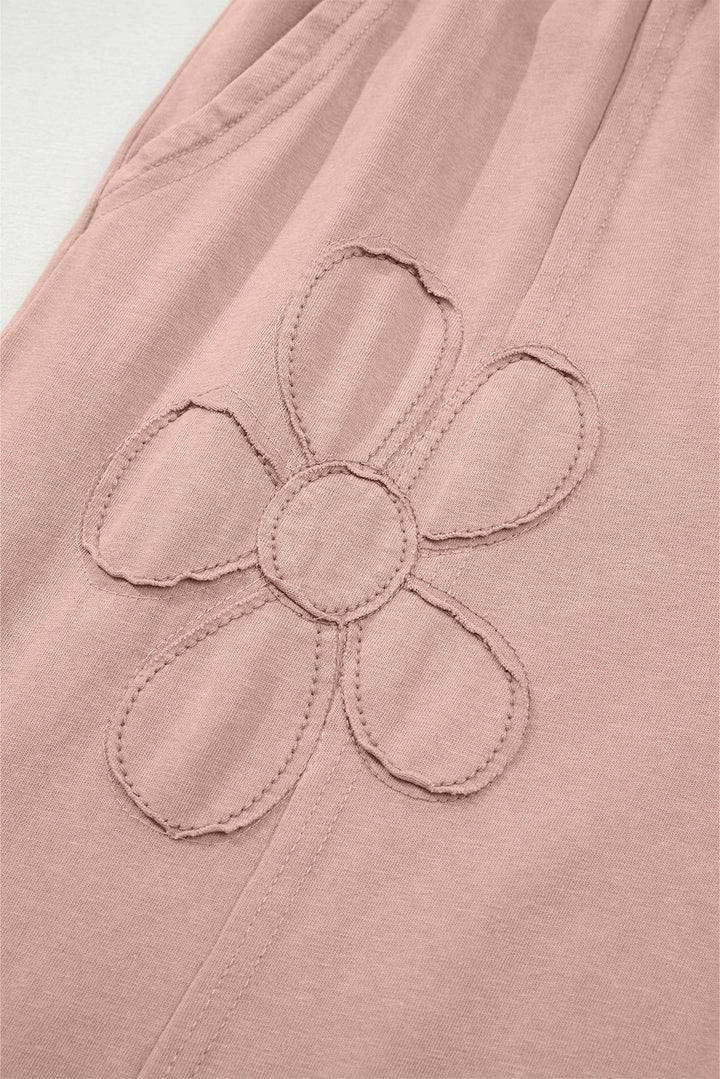 Buckskin Flower Patch Mineral Washed Terry Knit Cropped Wide Leg Pants