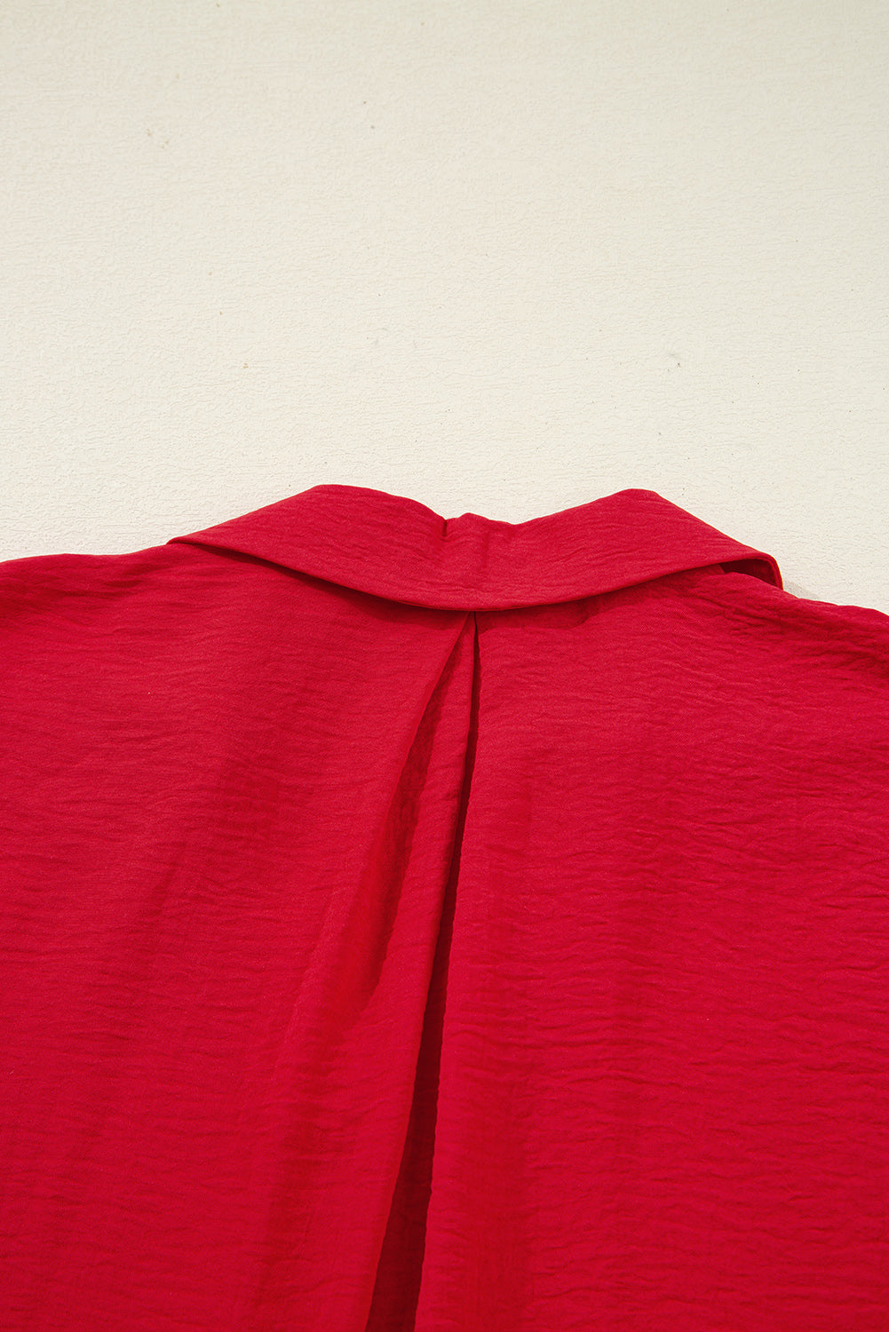 Fiery Red V Neck Collared Shirred 3/4 Sleeve Oversized Tunic Top