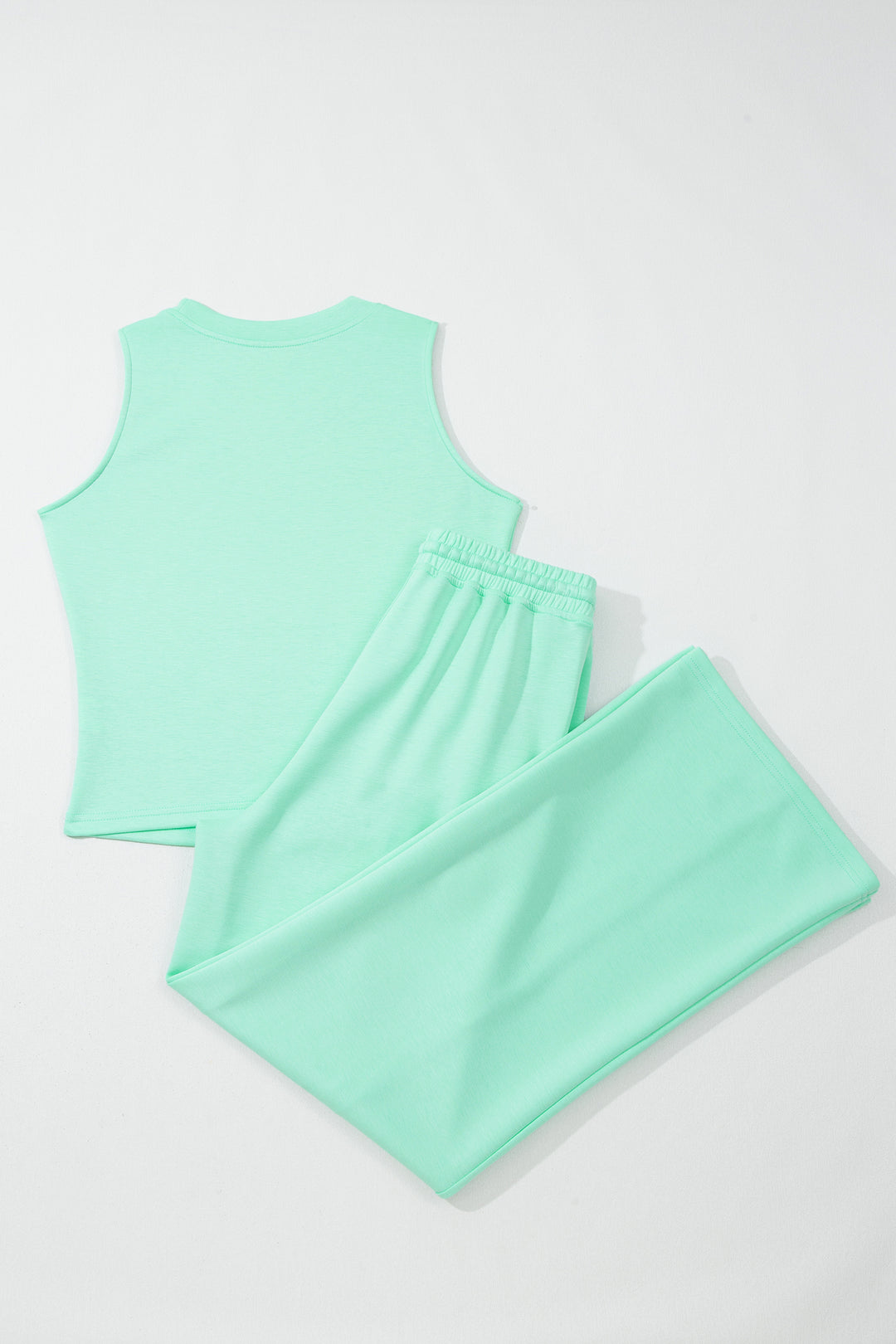Moonlight Jade Drawstring Elastic Waistband Solid Color Two Piece Casual Set