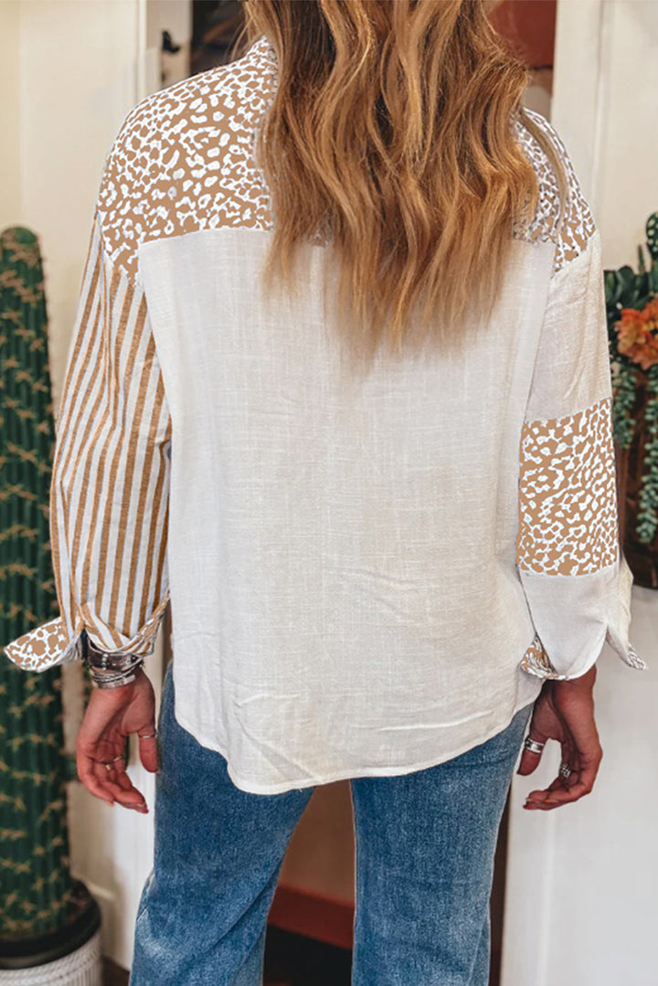 Sky Blue Leopard Striped Western Casual Shirt