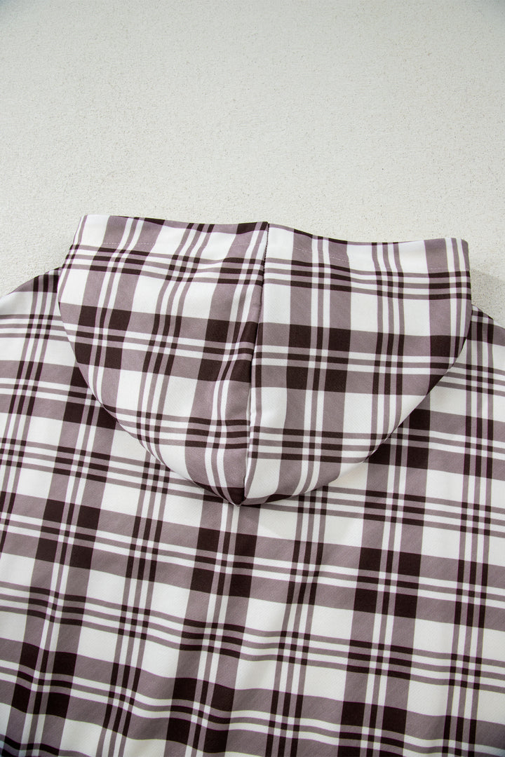 Beige Plaid Patchwork Side Slit Sweatshirt