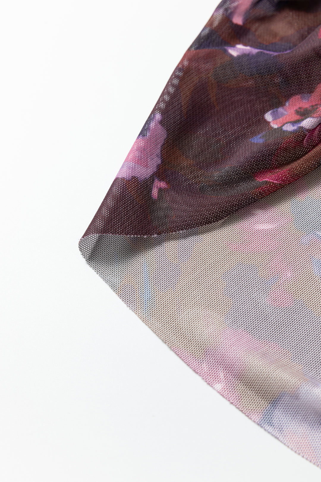 Brown High Neck Ruched Floral Mesh Top