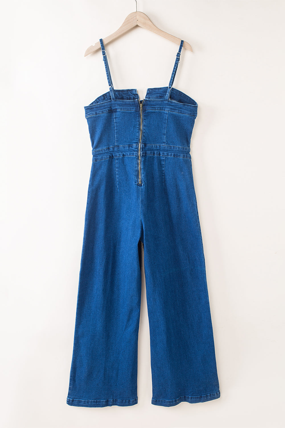 Blue Spaghetti Straps Notch V Denim Jumpsuit | Women