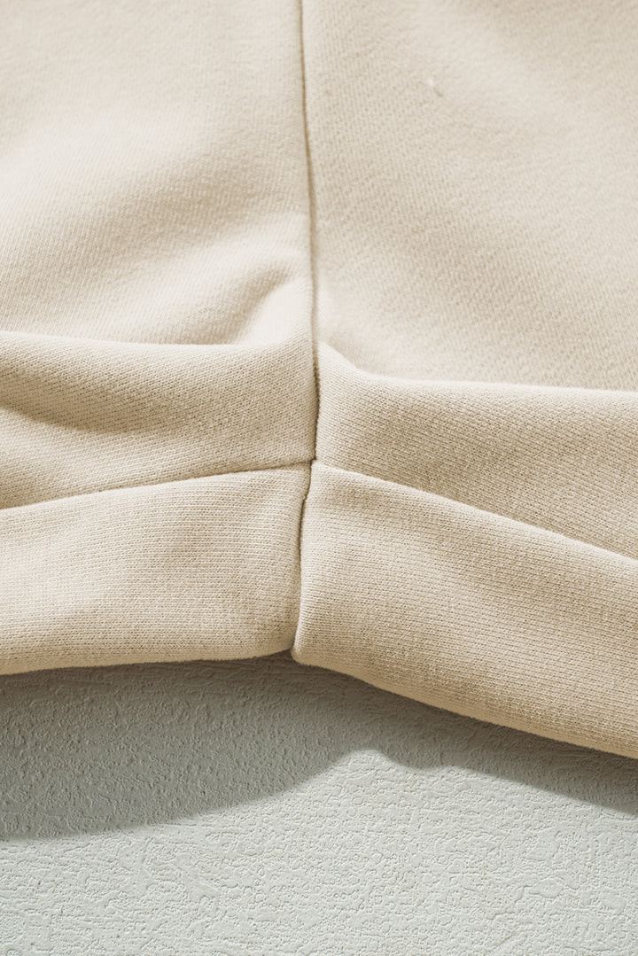 Apricot Loop Drawstring Elastic Waistband Casual Wide Leg Pants