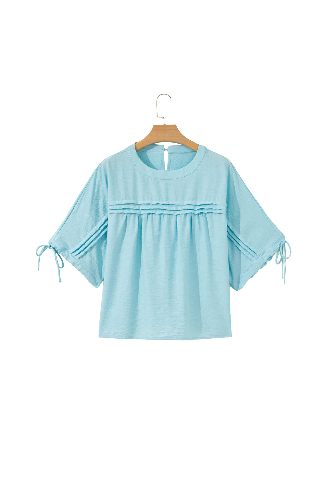Yellow Cream Tie Half Sleeve Pleated Detail Babydoll Blouse