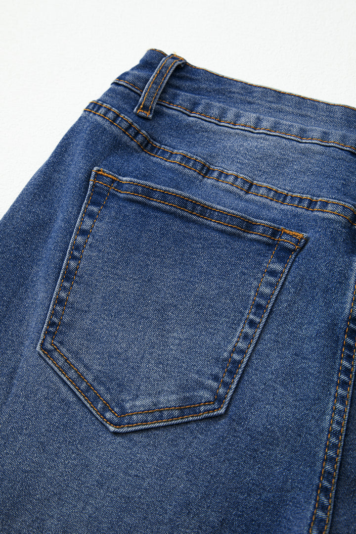 Real Teal Raw Hem Unique Cuffs Straight High Rise Loose Jeans