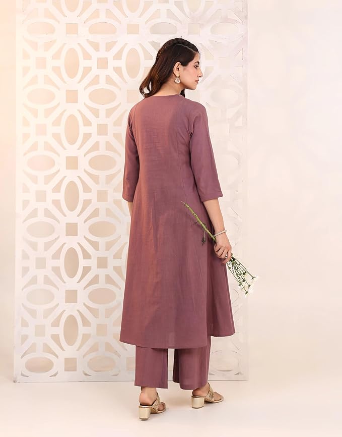Women’s Mauve Embroidered Kurta Set with Palazzo Pants