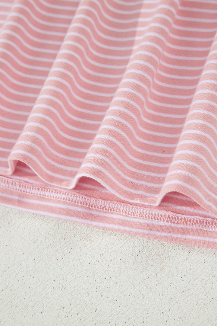 Pink Stripe Dolman Sleeve Polo Shirt and Drawstring Shorts Set
