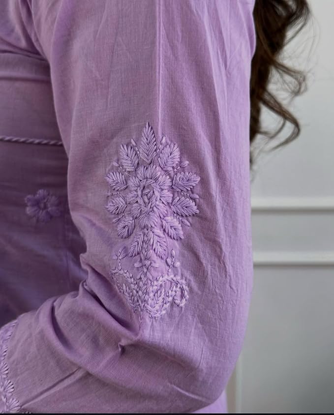 Embroidered A-Line Kurta with V-Neck &amp; Three-Quarter Sleeves