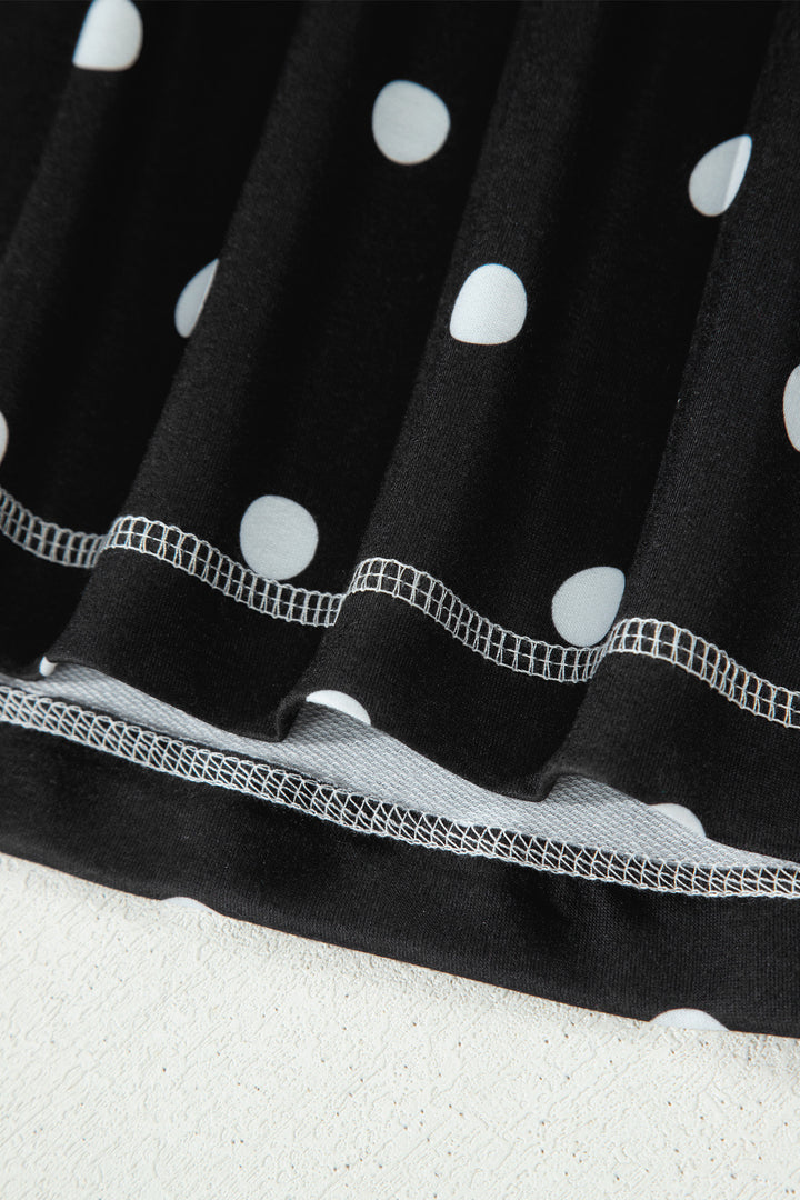 Black Exposed Seam Detail Polka Dot Loose Tee Drawstring Shorts Set