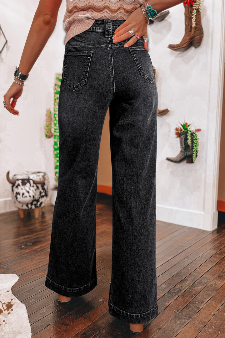 Sail Blue Wide Leg Pocketed High Waist Jeans