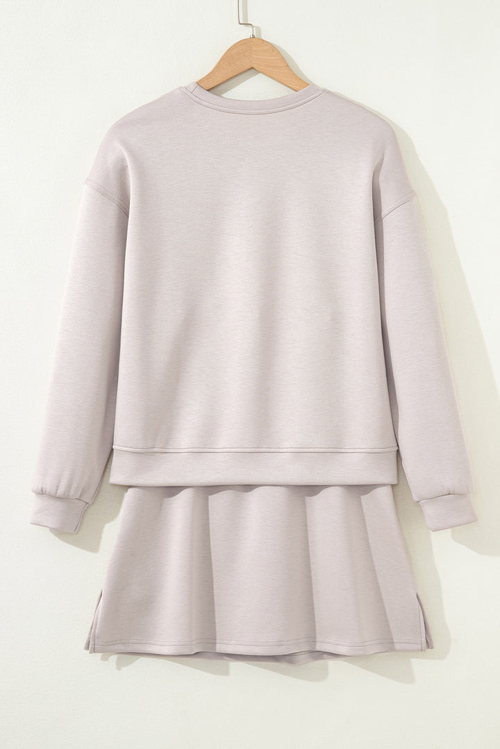 Jet Stream Solid Color Drop Shoulder Pullover Drawstring Mini Skirt 2pcs Outfit