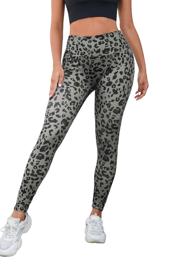 Gray Classic Leopard Print Active Leggings