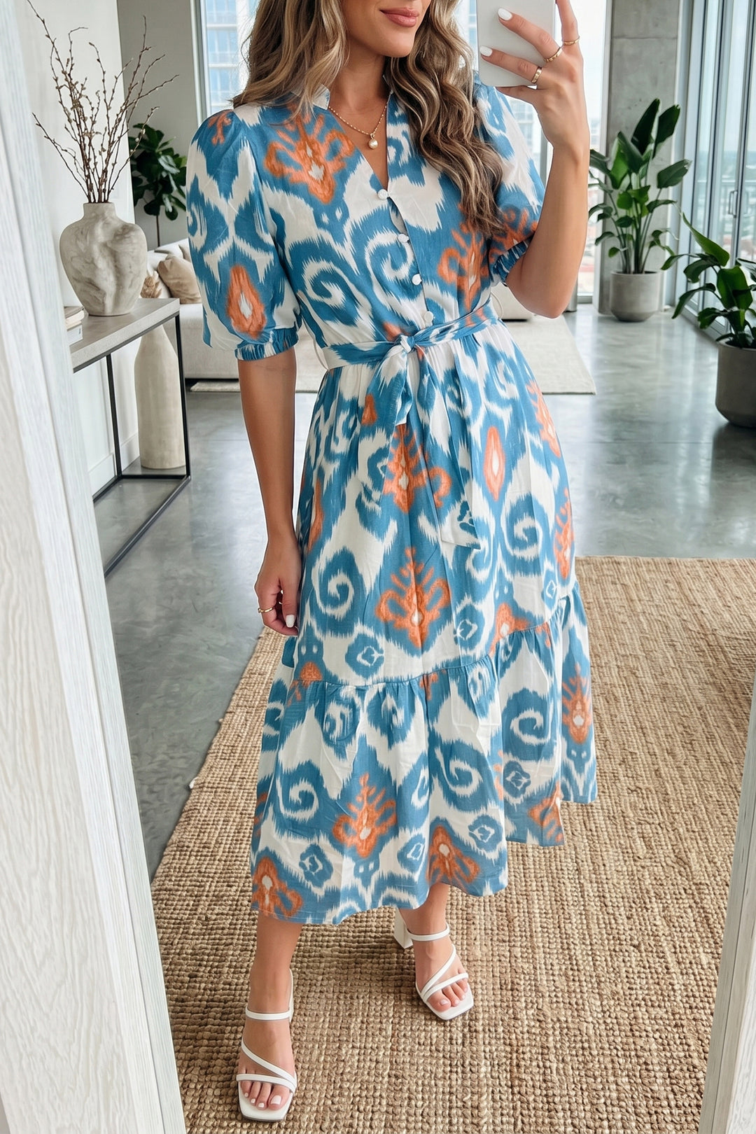 blue boho midi dress The Cordura Printed Boho Midi Dress in Powder Blue