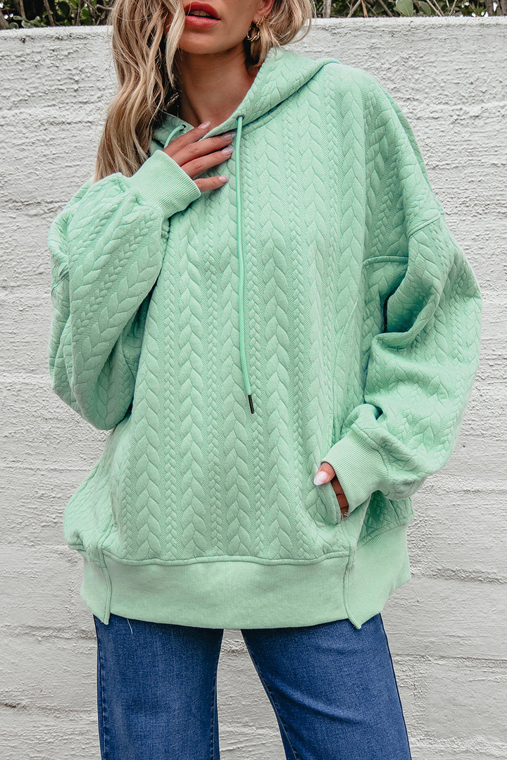 Moonlight Jade Cable Textured Baggy Solid Hoodie