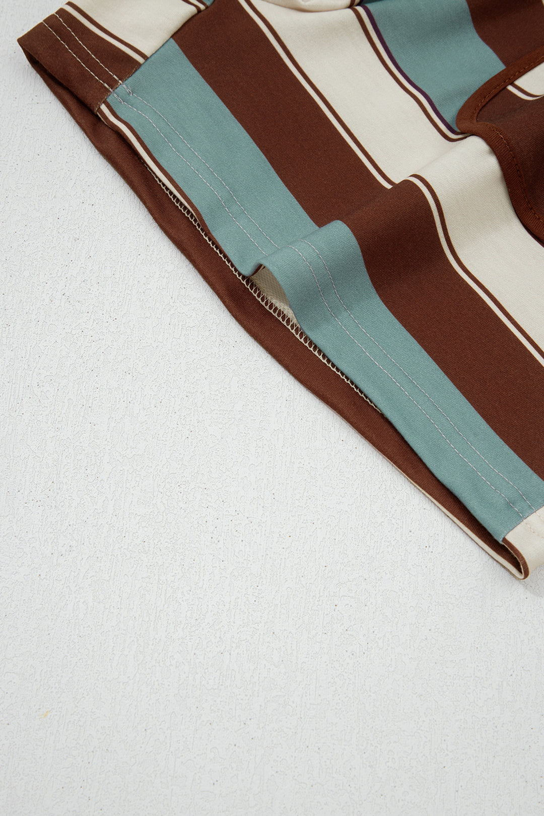 White Stripe Button Polo Collar Tee Drawstring Elastic Waist Patchwork 2pcs Short Set