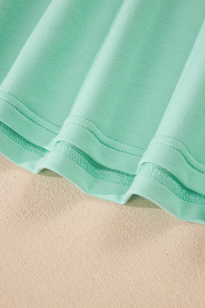 Mint Green Solid Color V Neck Tee Drawstring Pant Set