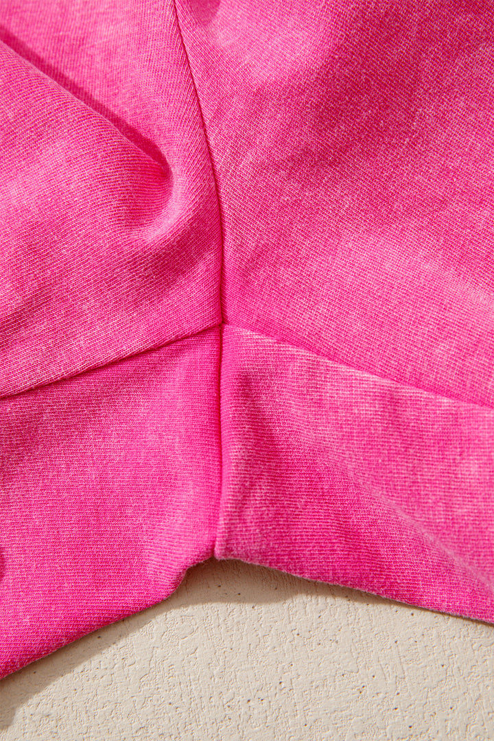 Rose Red Mineral Washed Drawstring Elastic Waist Raw Cut Shorts