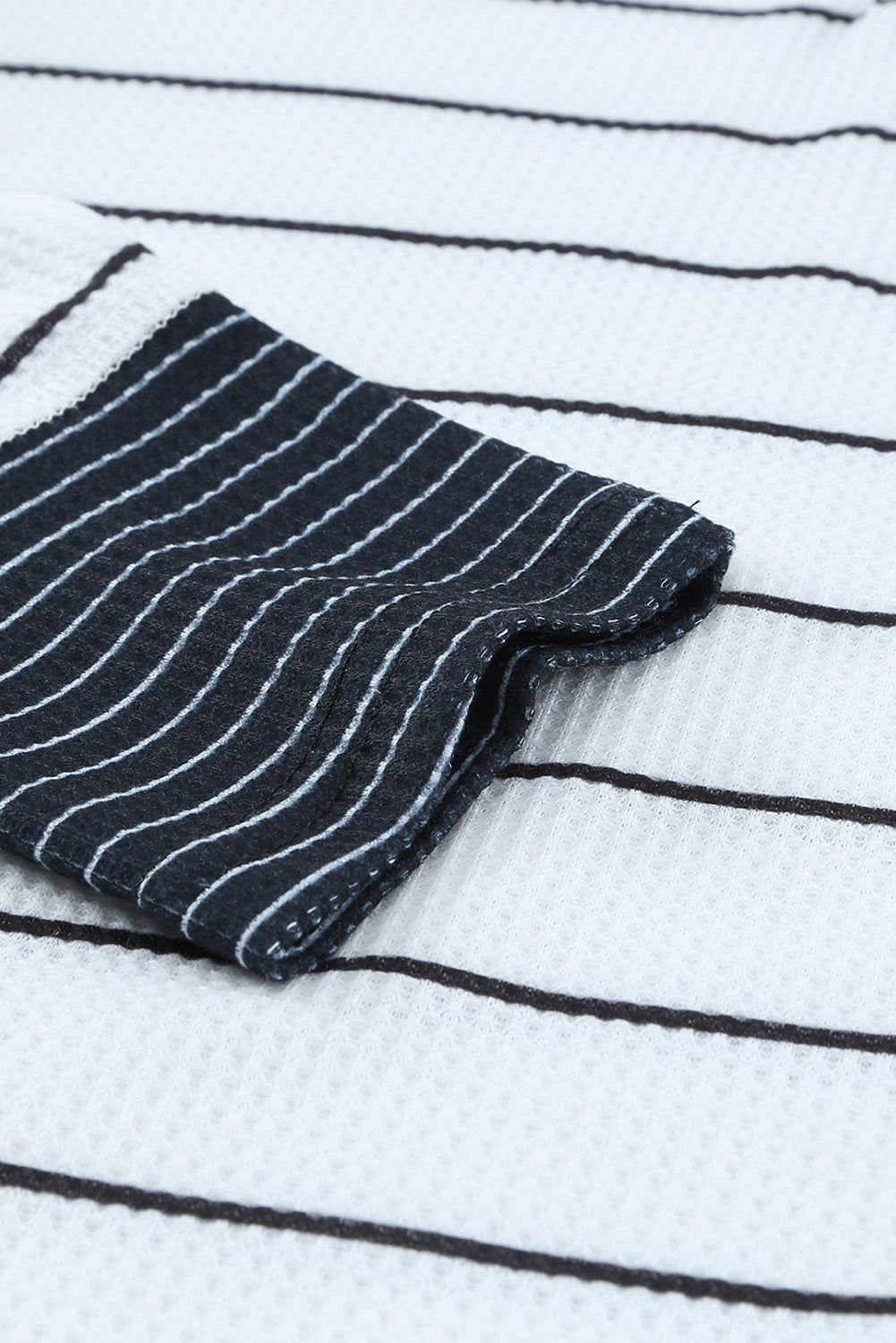 White Striped Buttoned Henley Waffle Knit Top