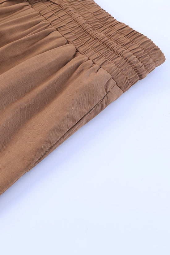 Brown Drawstring Elastic Waist Casual Wide Leg Pants | Women