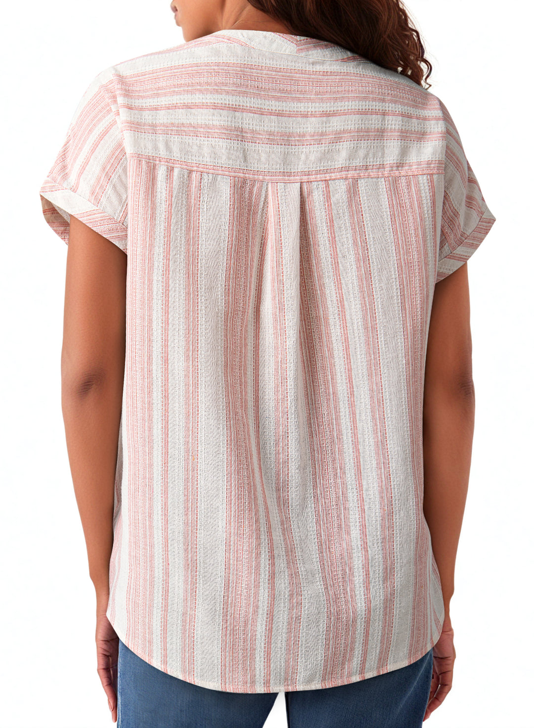 Fiery Red Breathable Gauze Half Button Short Sleeve Casual Blouse