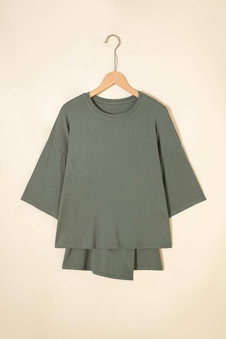 Laurel Green Solid Color Oversize Tee Tie Wrap Mini Skort 2pcs Set