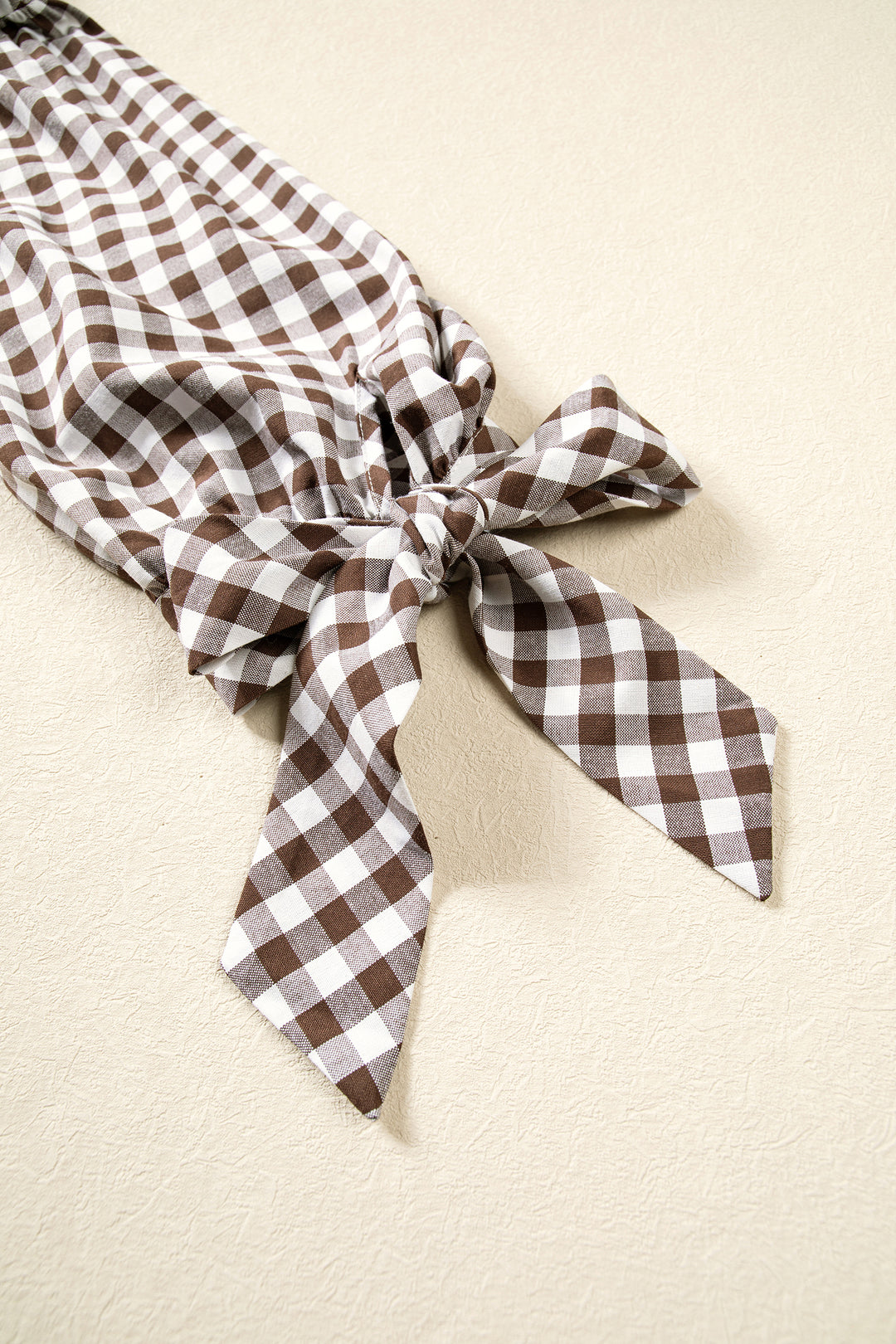 Brown Plaid Knot Half Sleeve Button Down Shirt