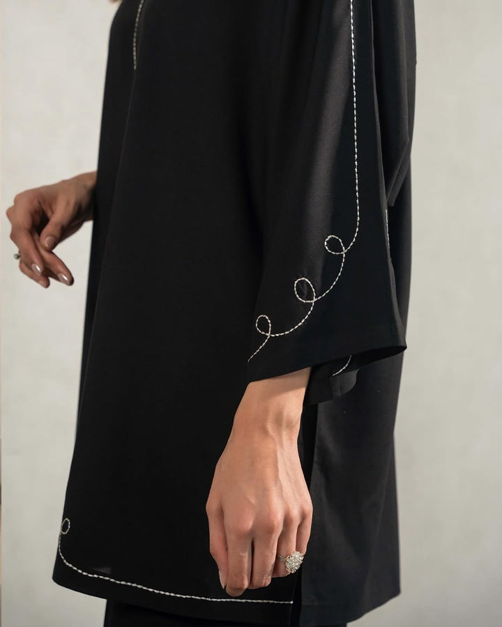 Embroidery Black Italian Cotton Viscose Blend Co-Ord Set