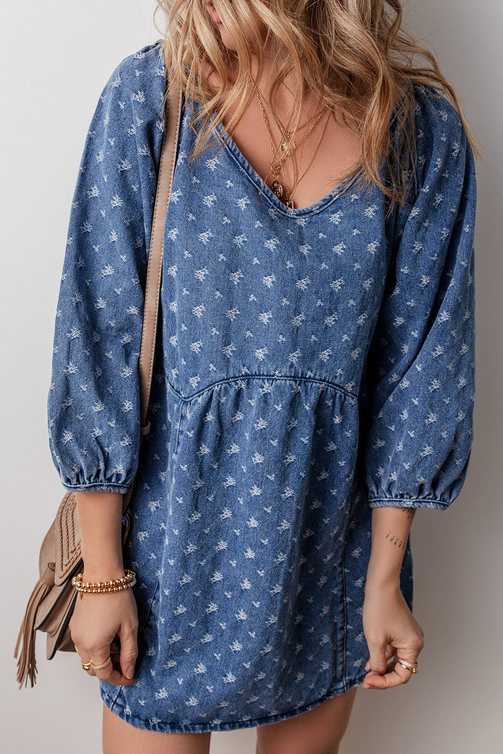Ashleigh Blue Textured Open Back Loose Fit Denim Dress Errabelly Ashleigh Blue Textured Open Back Loose Fit Denim Dress Errabelly