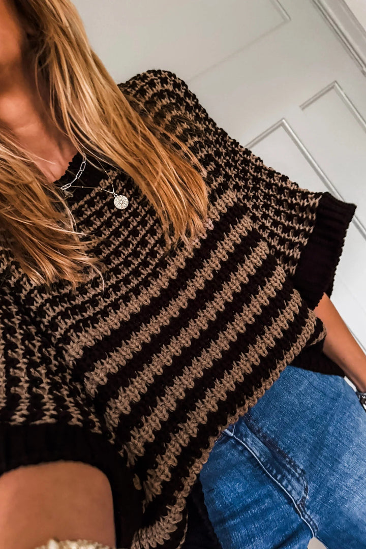 Black Stripe 3/4 Draped Sleeve Slouchy Sweater