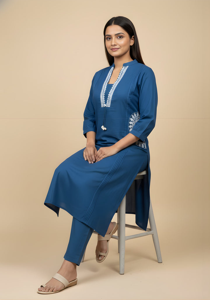 Embroidered Straight Kurta Set with Pants