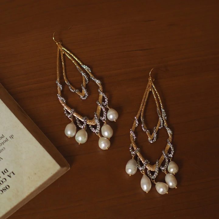 Natural Pearl European and American-style Niche Designer Retro Vintage Medieval Alexis Bittar Earrings