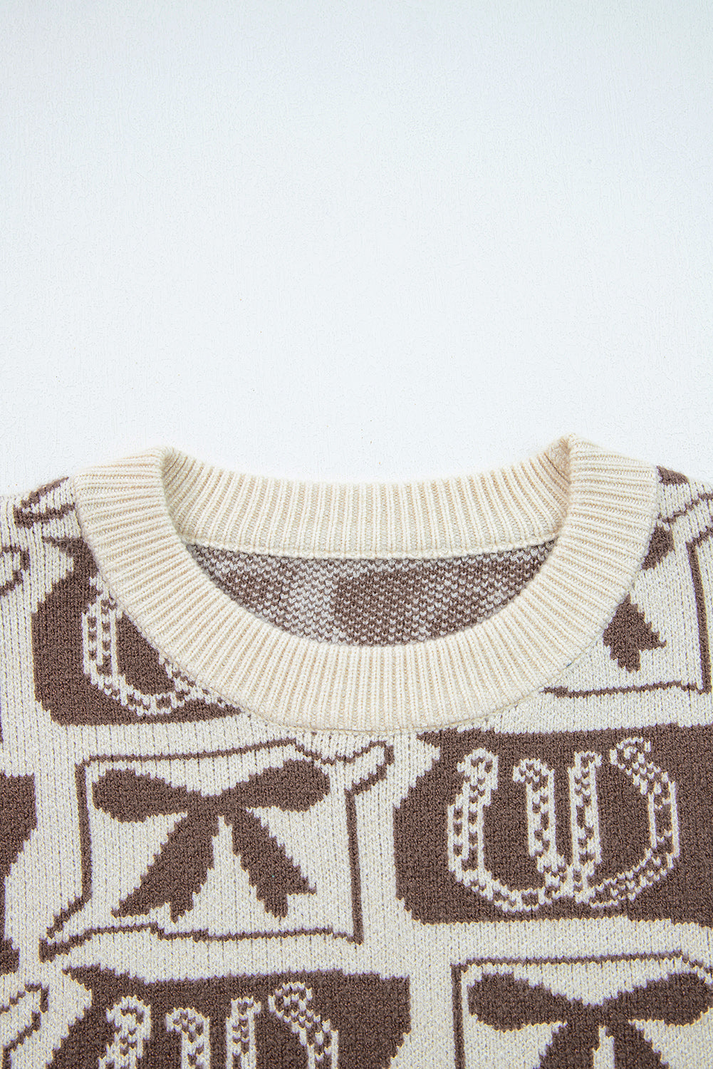 Brown Bows &amp; Horseshoes Pattern Western Fashion Print Sweater