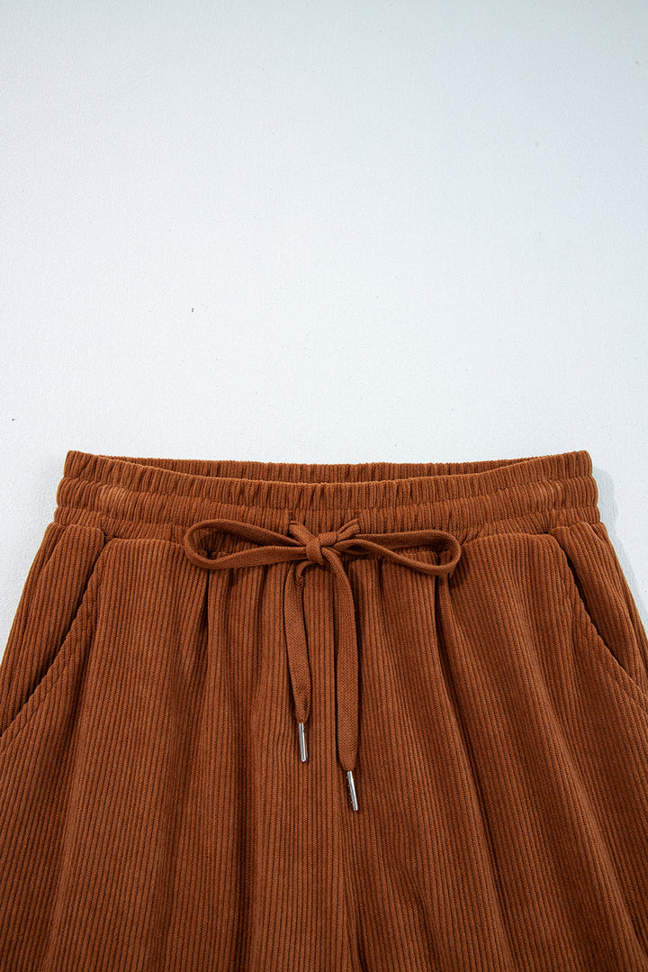 Chestnut Drawstring Elastic Waist Casual Corduroy Pants
