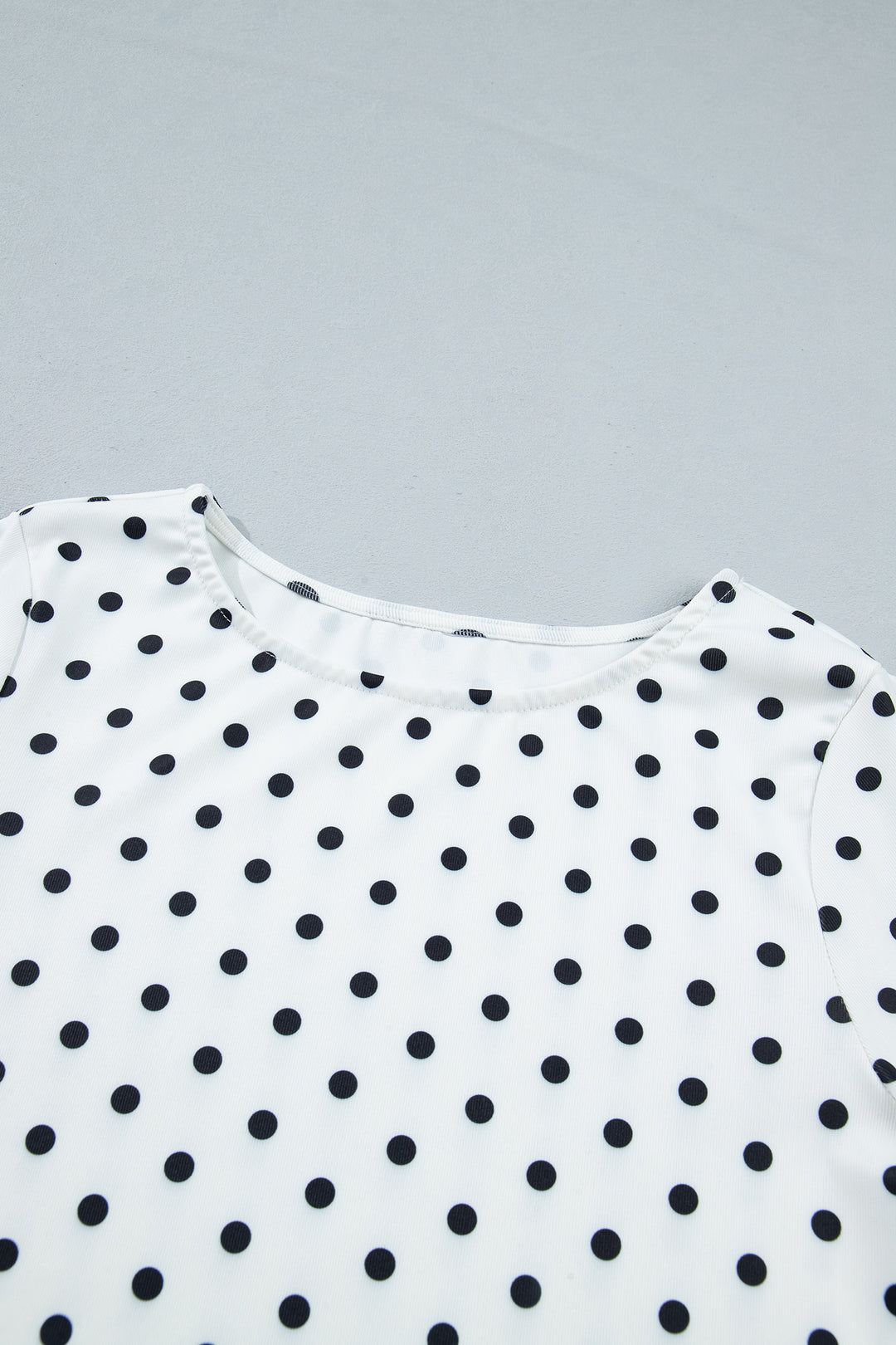 Black Polka Dot Print Lettuce Trim Long Sleeve Top