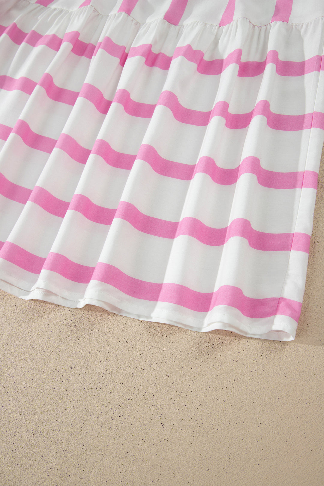 Pink Stripe Ricrac Trim Notched Neck Half Sleeve Vacation Dress