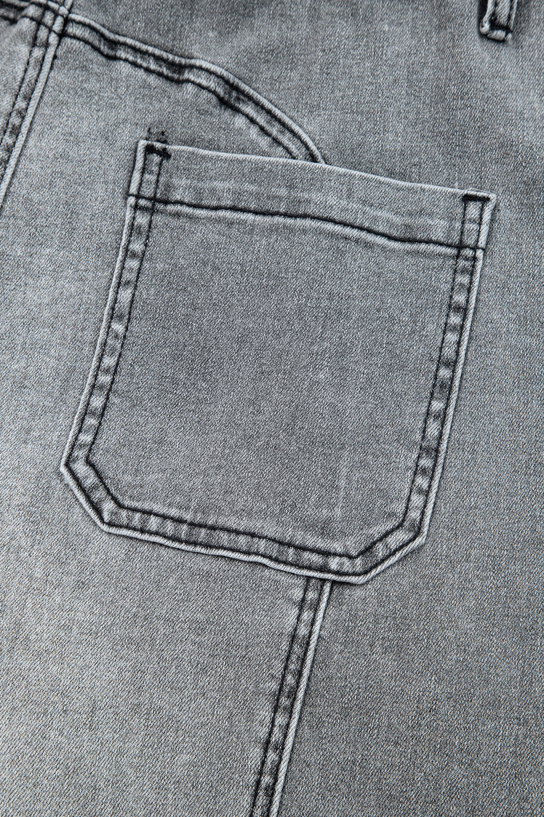 Gray Drawstring Seam Detail Raw Hem Wide Leg Denim Pants