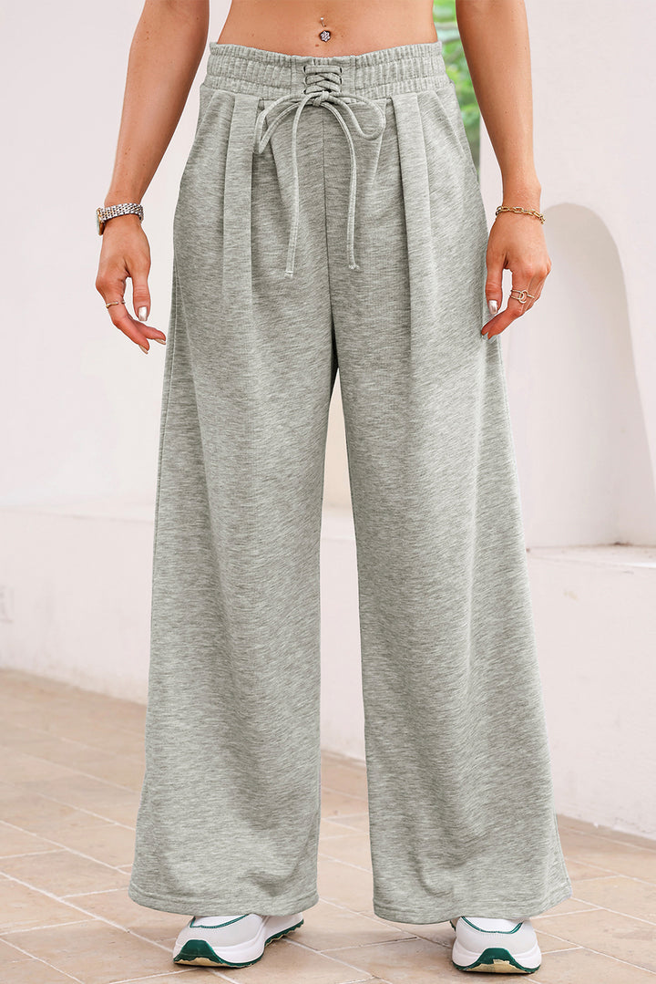 Gray Tied Elastic High Waist Pleated Detail Solid Sweatpants